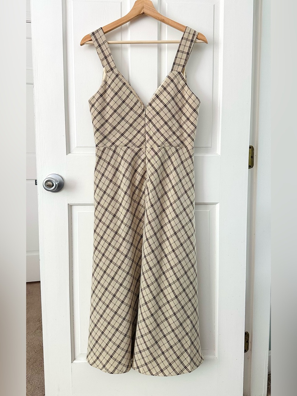 Lulu’s Uptown Affection Beige Plaid A-Line Midi Dress with Pockets Size L - Picture 6 of 16